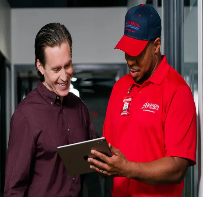 A technician discussing with the customer.