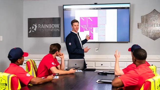 Rainbow Restoration’s emergency response team reviews an emergency response plan for a large commercial loss in Okatie, SC.