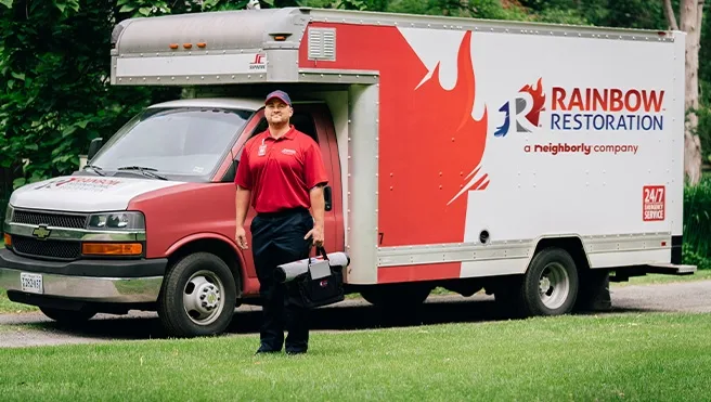 A Rainbow Restoration water damage technician arrives at a customer’s home in Spartanburg, SC.