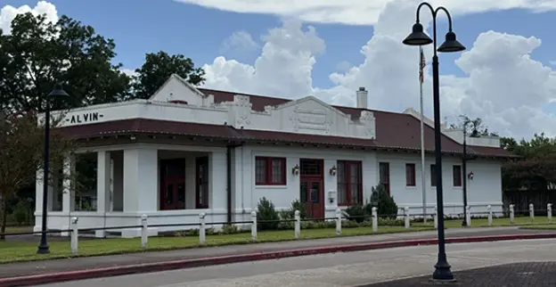 The Alvin Historical Train Depot in Alvin, Texas.