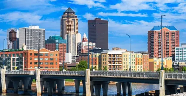 The Des Moines, Iowa, skyline.