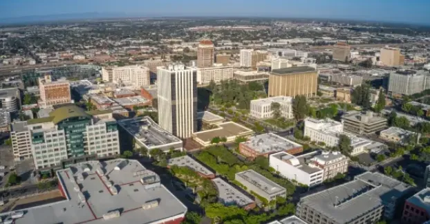 The Fresno, California, skyline.