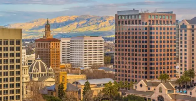 The San Jose, CA, skyline.