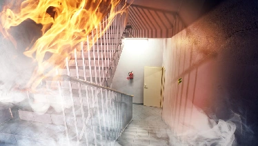 Fire in building stairwell.