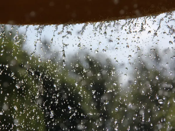 Water droplets falling during heavy rain.